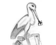 stork with wrapped packages